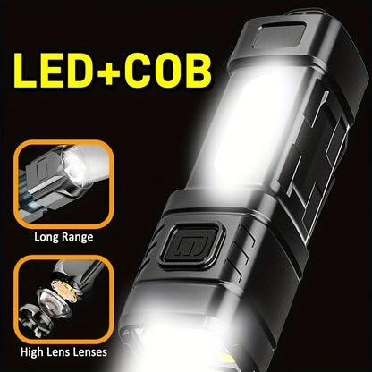 Mini Rechargeable LED Flashlight 3 or 6 Pack, 2000 Lumens COB 4 Modes USB-C Charging, Compact Handheld Flashlight with Back Clip & Built-In Battery for Camping Hiking Hunting Emergency