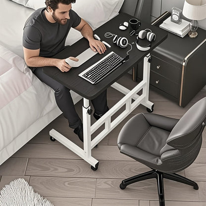 3-Tier Rolling Folding Desk with Wheels Height Adjustable Expandable Desktop Storage Shelf for Laptop Study Home Office Bedroom Living Room Computer Table