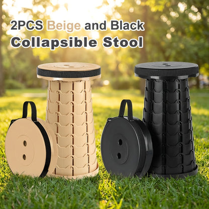 Collapsible Folding Stool 2-Pack 400lbs Capacity Portable Telescoping Retractable Seat for Camping Fishing Hiking Kitchen Outdoors – Lightweight Rainbow Stool – Black