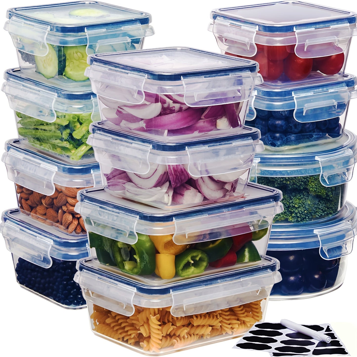 Airtight Food Storage Containers Set with Easy-Snap Lids – BPA-Free Reusable Meal Prep & Pantry Organizers with Labels & Marker, Stackable Kitchen Storage for Snacks Lunch Dry Goods, 24 or 48 Piece