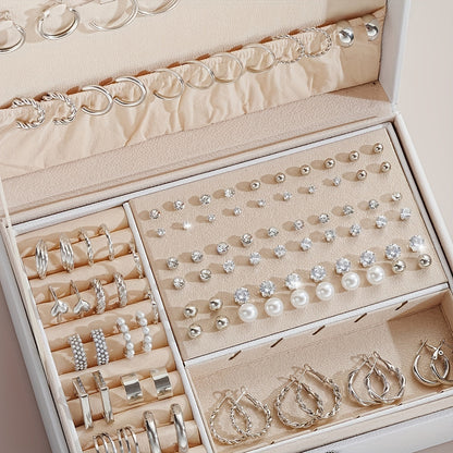 102-Piece Women's Earring Set – Geometric Rhinestone & Twisted Love Loop Styles, Hypoallergenic Stainless Steel Posts, Light Luxury Gift for Daily Wear, Parties & Vacation