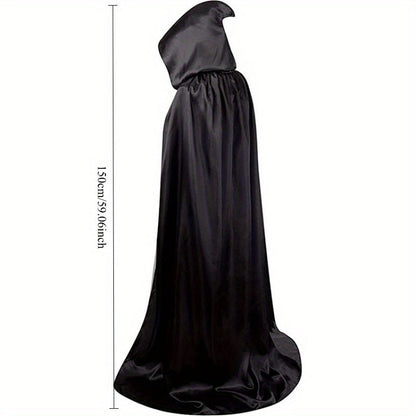 Halloween Black Death Cape 59 Inch Gothic Vampire Cloak for Adults – No Assembly Required, Flowing Silhouette Costume for Horror House, Carnival, Cosplay, Party, Festive Decoration