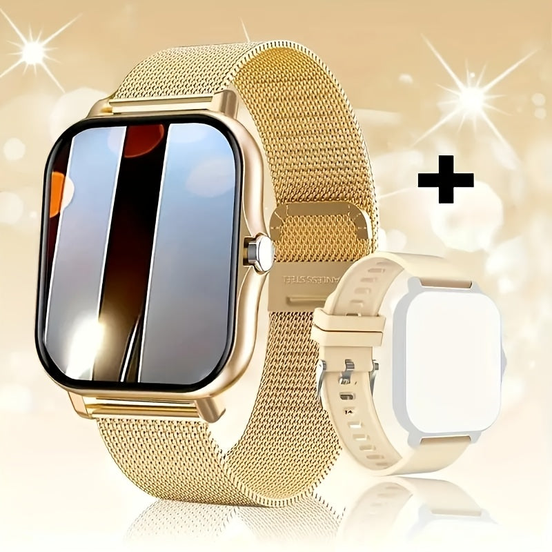 Smartwatch with Wireless Calling Full Touch Screen Fitness Tracker Multiple Sport Modes Music Control Heart Rate Sleep Monitor Compatible iPhone Android Silicone Classic Band Men Women Gift