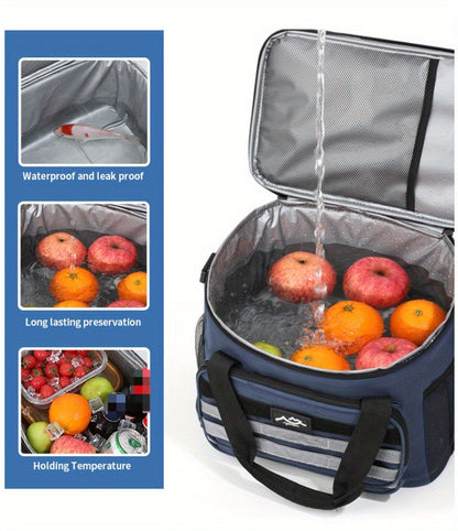 Large Capacity Insulated Cooler Bag Leakproof Portable Food Storage for Picnic Camping Beach Lunch, Durable Handle Soft Sided Cooler Tote with Thick Insulation - Black Navy Grey Khaki