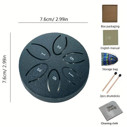 Mini Steel Tongue Drum 3 Inch 6-Tone – Beginner Handheld Carbon Steel Percussion Instrument, Includes Drumsticks, Sheet Music & Learning Guide, Perfect for Meditation, Gifts, Weddings & Holidays – Multiple Colors