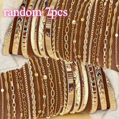 Women's KC Gold Plated Bracelet Set 7 or 20pcs Random Assorted Stackable Elegant Charm Bracelets for Daily Wear & Gifting