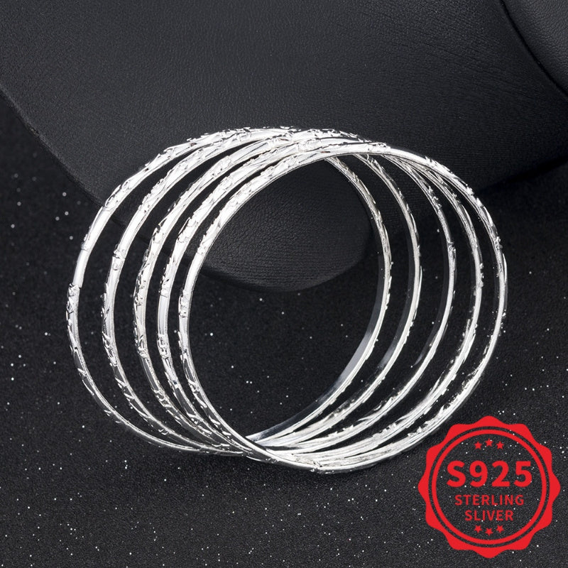 5 Piece 925 Sterling Silver Geometric Bracelet Set for Women – Hypoallergenic Minimalist Stackable Jewelry, Perfect Mother's Day & Daily Wear Gift for Her