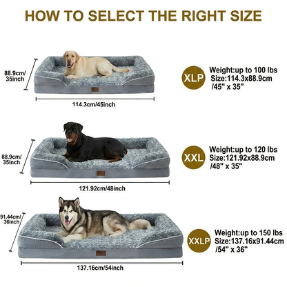 Orthopedic Dog Bed Extra Large Washable – C-Shape Memory Foam Sofa with Removable Cover, Nonskid Bottom & Bolster Support for Large & Giant Dogs, Grey