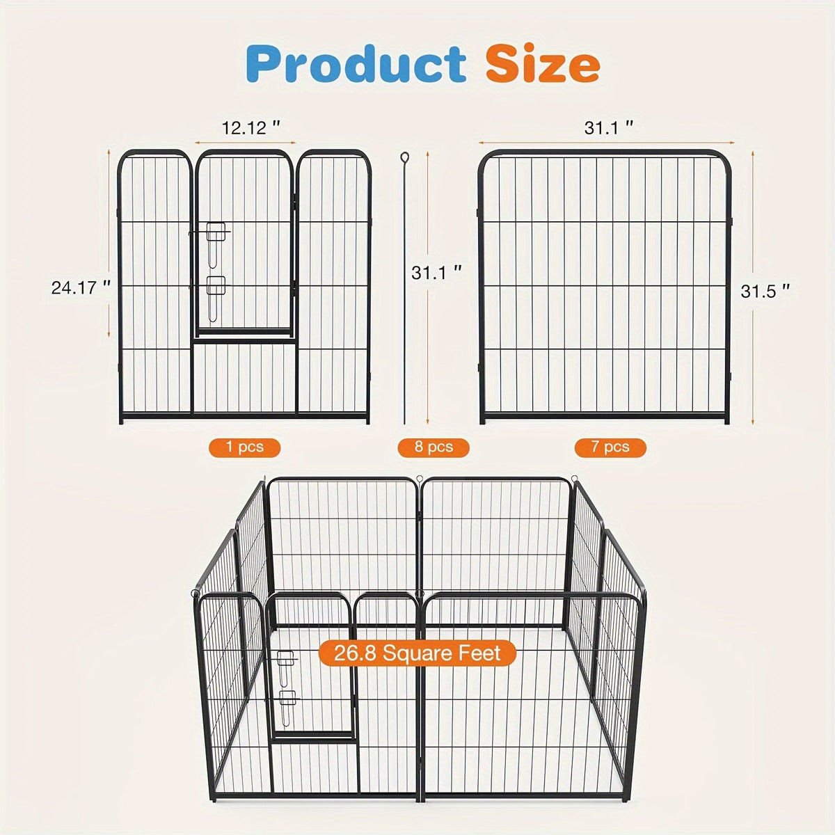 Portable Dog Playpen 8/16 Panels Heavy Duty Pet Exercise Pen for Large Medium Small Dogs Indoor Outdoor Use RV Camping Garden Yard Puppy Rabbit Animal Pen