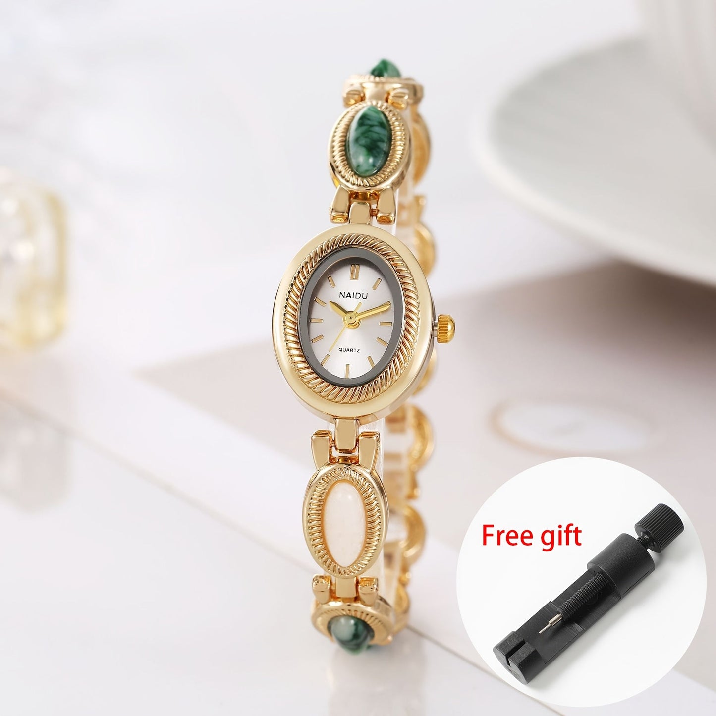 Retro Light Luxury Bracelet Watch for Women – French Temperament Vintage Quartz Bangle Wristwatch with Watch Band Adjust Tool, Elegant Ladies Watch Gift in Turquoise Yellow Pink White Green