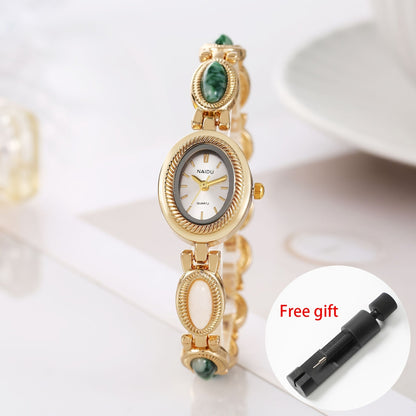 Retro Light Luxury Bracelet Watch for Women – French Temperament Vintage Quartz Bangle Wristwatch with Watch Band Adjust Tool, Elegant Ladies Watch Gift in Turquoise Yellow Pink White Green
