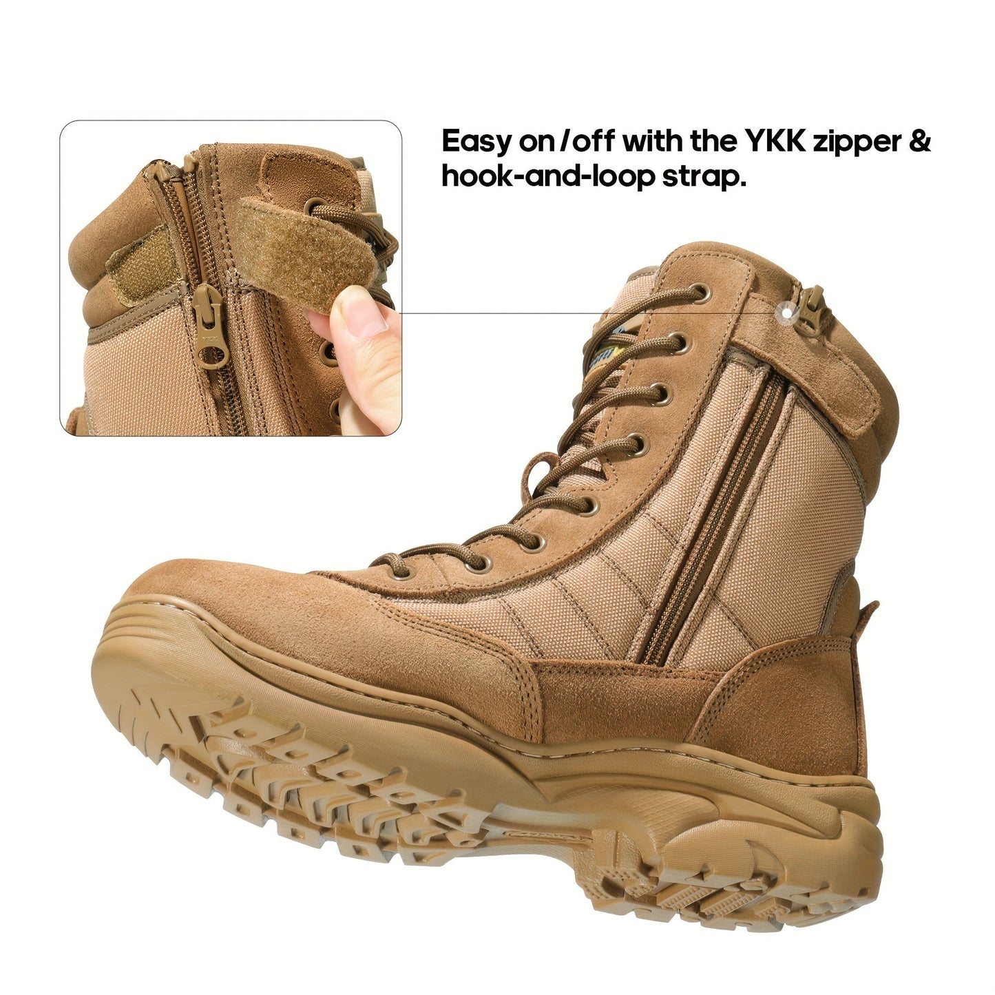 Men's Leather Tactical Combat Boots Side Zipper 9-Inch Non-Slip Lightweight - Hiking Motorcycle Outdoor Boots US 6.5-15