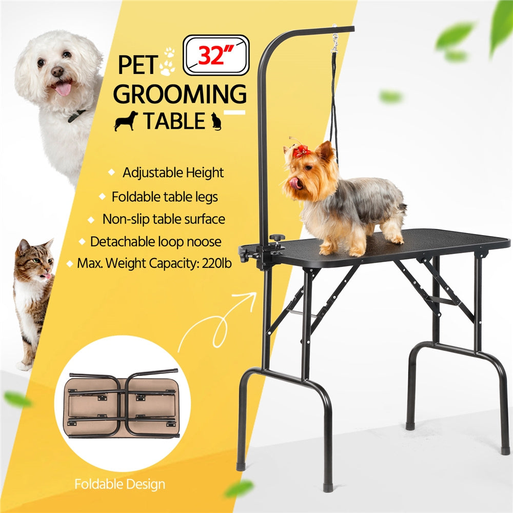 Foldable Pet Grooming Table for Dogs & Cats, Height-Adjustable Arm with Non-Slip Waterproof Surface & Folding Legs, Portable Home & Professional Pet Beauty Station