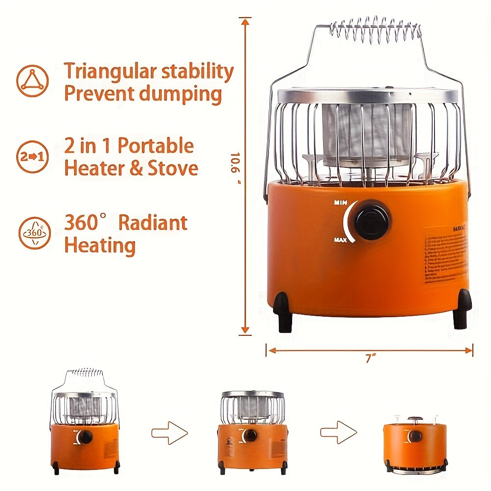 9000 BTU 2-in-1 Propane Camping Stove & Heater with Gas Hose & MAPP Converter – Adjustable Flame Portable Indoor Outdoor Gas Burner, Stainless Steel, 10.7x7 Inch Compact Design for Camping Cooking & Emergency Use