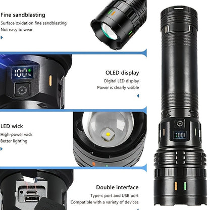 Rechargeable LED Tactical Flashlight 1500 Lumens with Adjustable Zoom, Shoulder Strap, 4 Modes for Camping, Hunting, Farm Inspection & Emergency Outdoor Use