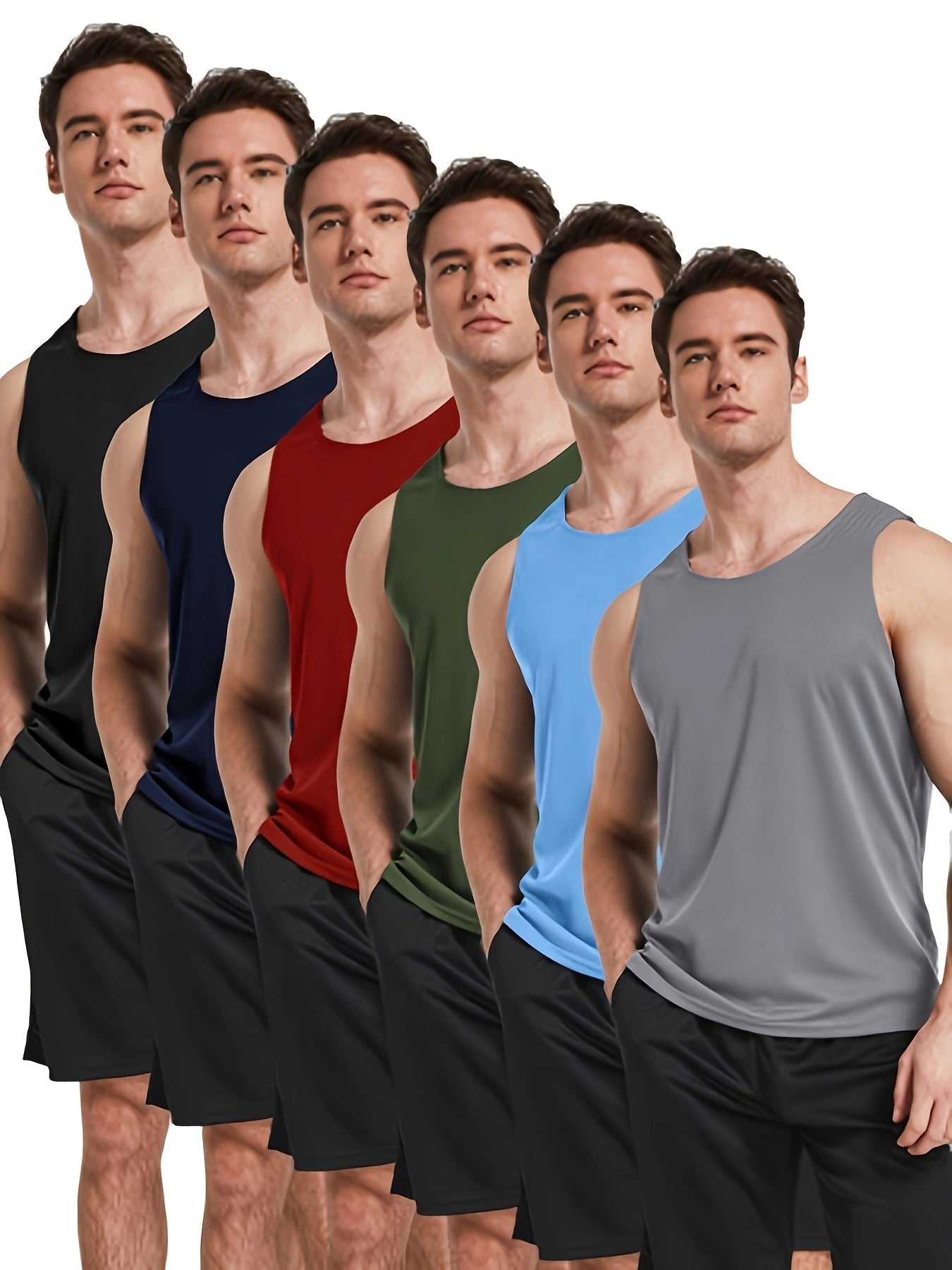 6 Pack Men's Moisture Wicking Tank Tops Sleeveless Gym Shirts Workout Vest for Running Training Hiking Athletic Sports Undershirt S-XXL
