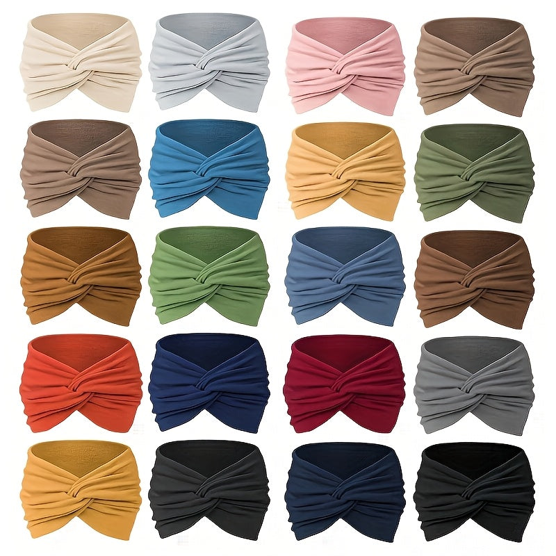 20 Pcs Wide Sports Headband Set for Women Elastic Absorbent Boho Solid Color Knit Yoga Headbands for Fitness Running Cycling Basketball Everyday Hair Accessories Bulk Gift Set