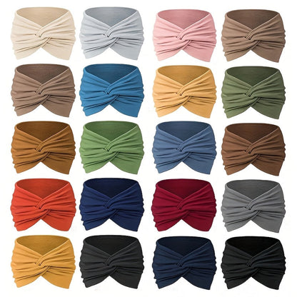 20 Pcs Wide Sports Headband Set for Women Elastic Absorbent Boho Solid Color Knit Yoga Headbands for Fitness Running Cycling Basketball Everyday Hair Accessories Bulk Gift Set
