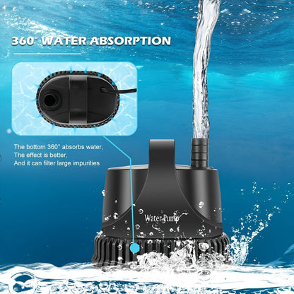 800GPH Submersible Water Pump 40W Fountain Pump with 7Ft Power Cord and Filter Bag for Aquarium Fish Tank Pond Waterfall Hydroponics Water Table Sump Pump
