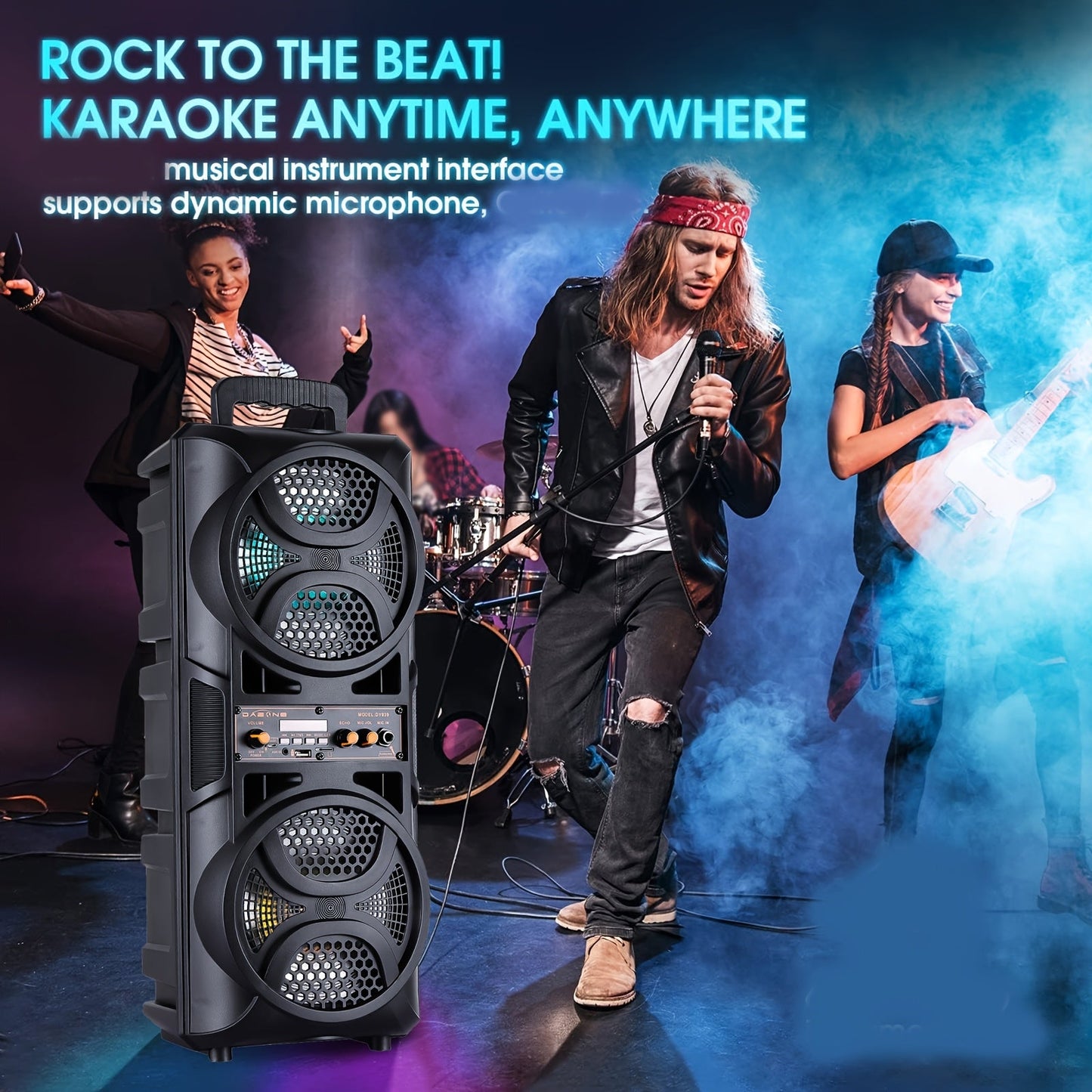 3000W Portable Bluetooth Party Speaker – Double 6.5'' Subwoofer Stereo Sound, LED Colorful Lights, FM Radio, Microphone Included, TF/USB/AUX Support, Outdoor & Home Party Speaker – Black
