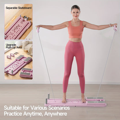 9-in-1 Portable Pilates Reformer Board for Home Gym – Multifunctional Ab Wheel & Push-Up Workout Machine, Full Body Core Trainer, Muscle Toning Exercise Equipment, Ideal Gift for Her & Him