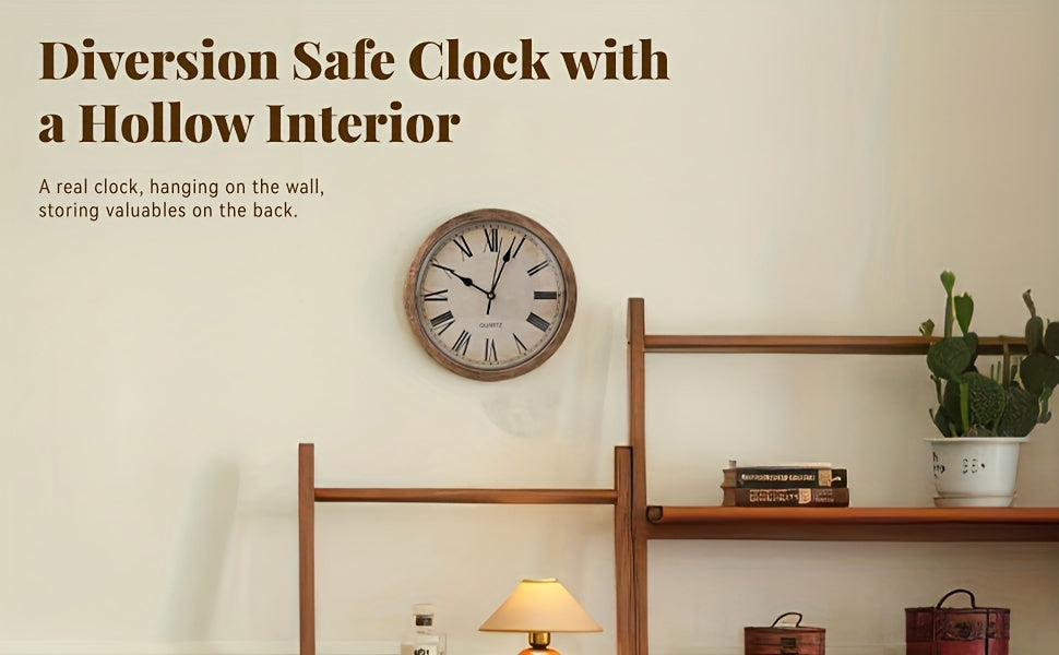 Wall-Mounted Diversion Safe Clock Hidden Secret Storage for Cash Coins Valuables Home Office Security Vault Concealed Coin Safe Sturdy Durable
