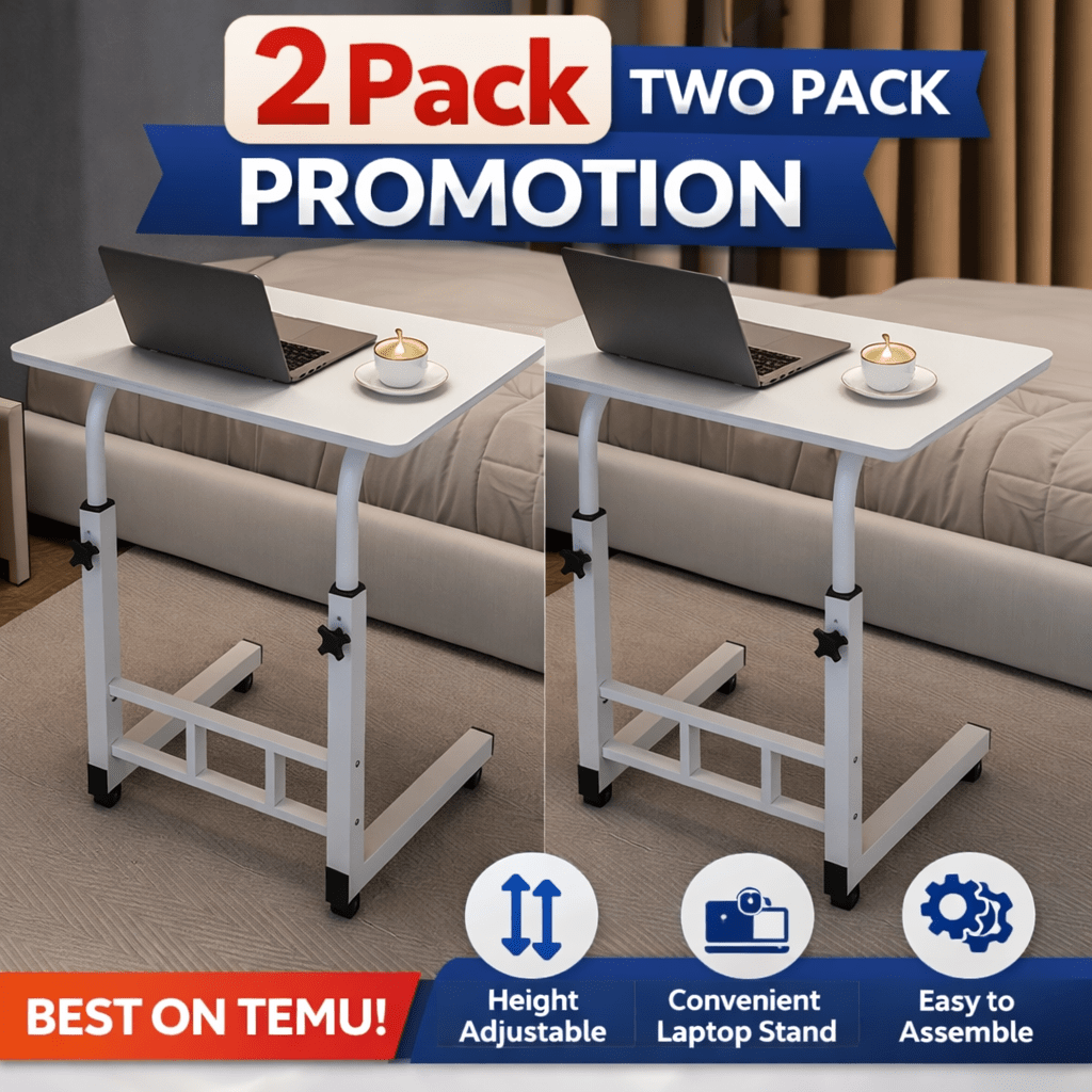 Mobile Lift Table Adjustable Height Rolling Laptop Desk Bedside Sofa Side Table for Bedroom Home Office