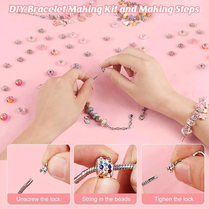 134pcs Charm Bracelet Making Kit – Cute DIY Jewelry Beading Set with 120 Beads, 6 Bracelets, 6 Necklaces, Jewelry Box & Gift Bag, Best Birthday New Year Gift for Girls Kids Teens