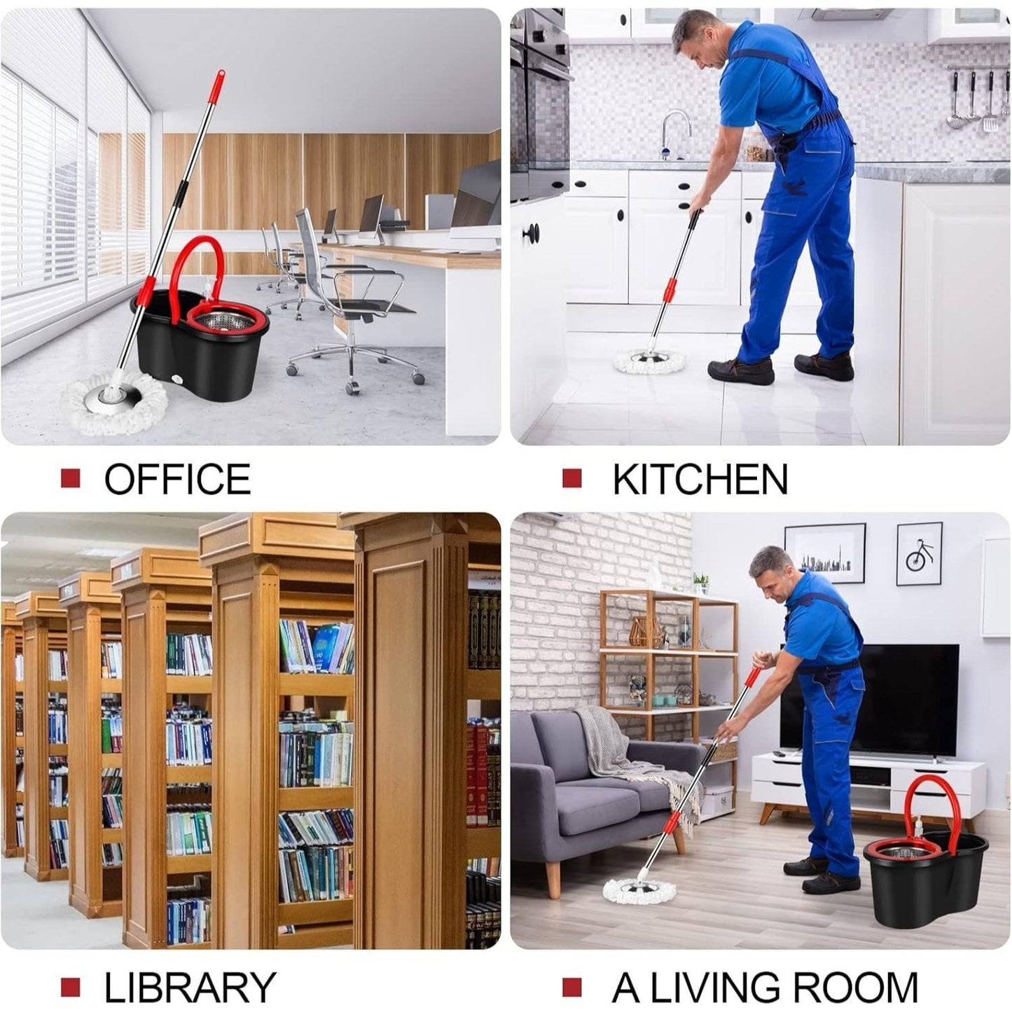 360° Spin Mop and Bucket with Wringer Set – 4 Microfiber Replacement Heads & Stainless Steel Adjustable Handle, Deep Clean Hardwood Tile Laminate Floors, Hands-Free Wringing Floor Cleaning System