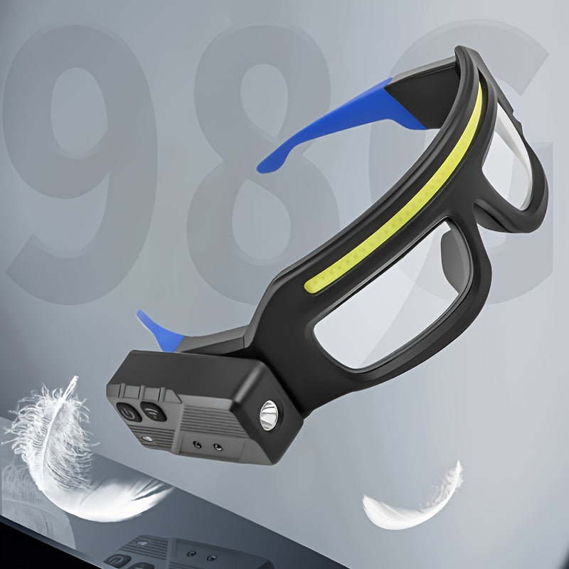 LED Glasses Headlamp – Head-Mounted Flashlight with Adjustable Brightness, Rotatable Beam & Strobe Mode for Night Running, Cycling, Fishing, Camping & Craft Work – Cool Design Outdoor Head Torch