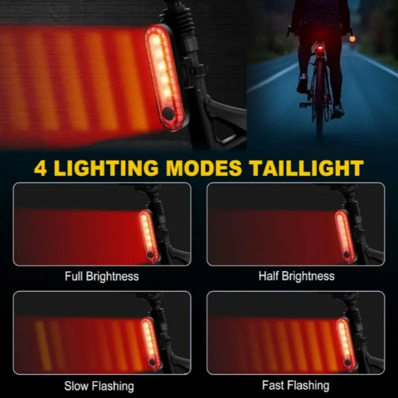 Ultra-Bright Bike Light Set USB Type-C Rechargeable – Aluminum Alloy Front Light 6 Modes & Rear Light 4 Modes, Fast Charge LED Bicycle Lights for Night Riding Camping Safety