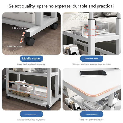 Portable Mobile Desk with Wheels & Adjustable Height Lift Table – Small Computer Study Desk for Bedside Sofa Crafts Home Office in Black or White