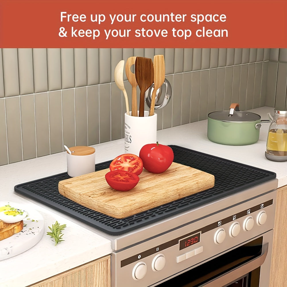 Silicone Electric Stove Top Cover Mat 28"x20" – Heat-Resistant Up to 450°F, Non-Slip Washable Ceramic Glass Cooktop Protector, Extra Large Flat RV Range Cover & Multipurpose Kitchen Mat, Black
