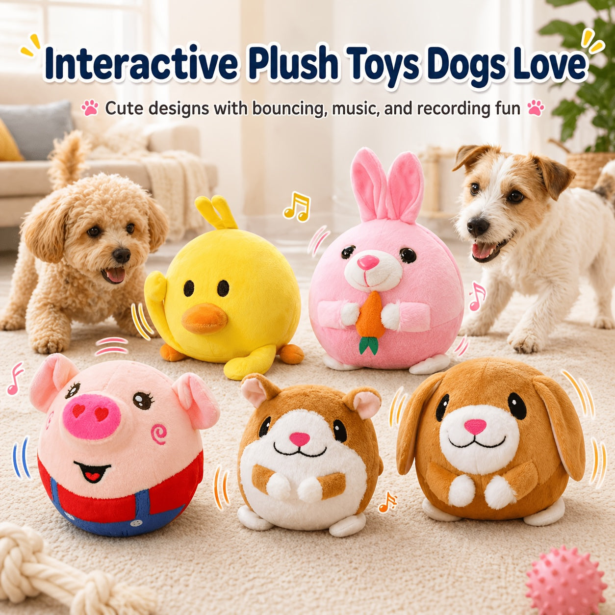USB Rechargeable Bouncing Dog Toy – Motion Sensor Electronic Ball with Pig Sound & Voice Recording, Washable Interactive Fetch Toy for Small Dogs & Puppies