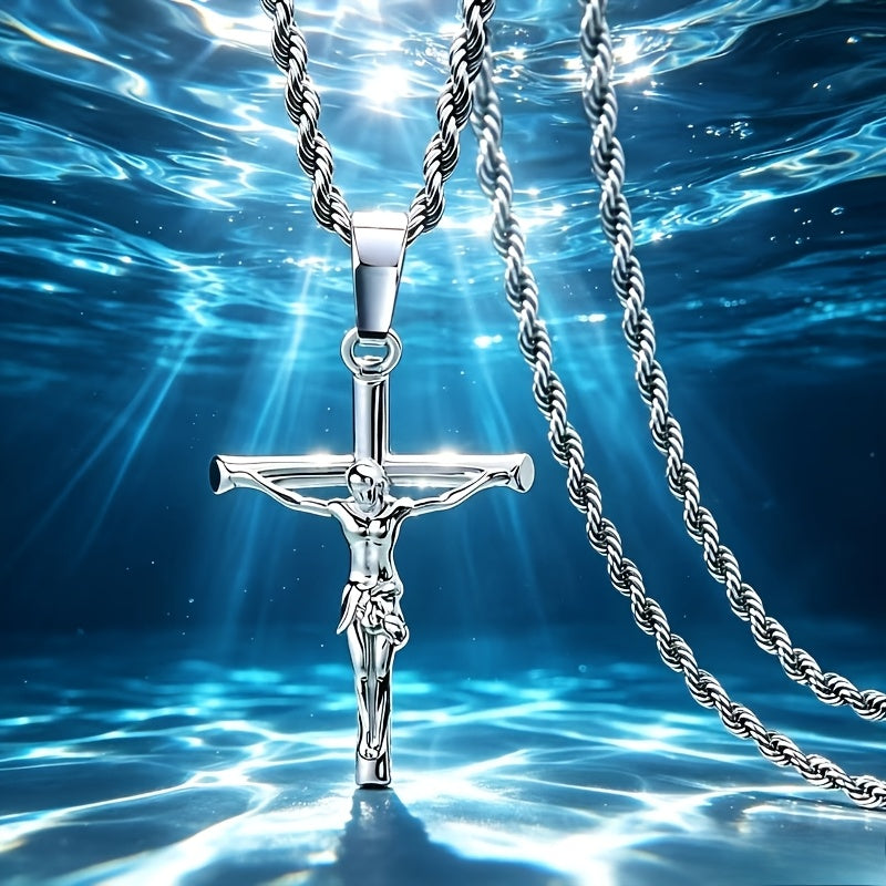Stainless Steel Cross Necklace for Men & Women – Dainty Unisex Religious Pendant Necklace, Lightweight 0.25oz Exquisite Craftsmanship, Perfect Gift for Christmas, Birthday & Confirmation, 55cm / 22in