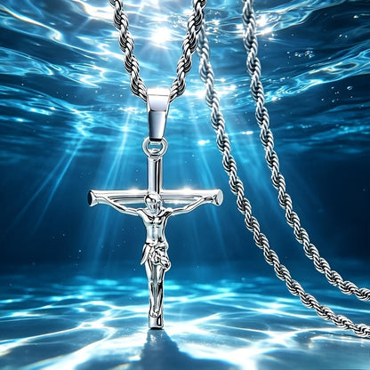 Stainless Steel Cross Necklace for Men & Women – Dainty Unisex Religious Pendant Necklace, Lightweight 0.25oz Exquisite Craftsmanship, Perfect Gift for Christmas, Birthday & Confirmation, 55cm / 22in