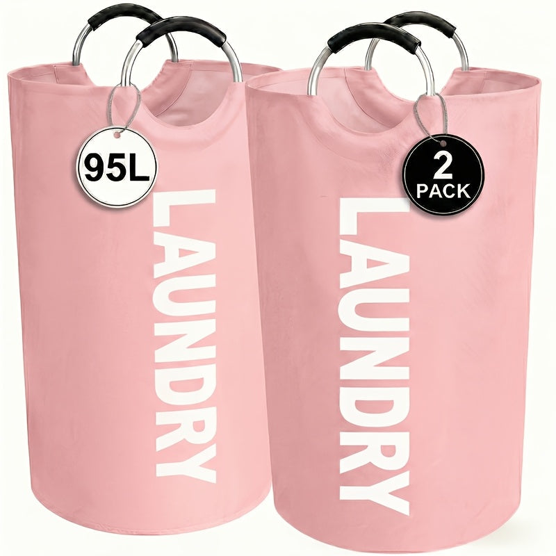 2PCS Large Foldable Laundry Basket with Half Ring Handle – 25.1 Gal Collapsible Clothes Hamper for Bedroom, Bathroom, Dorm & Laundry Room, Space-Saving Home Organizer