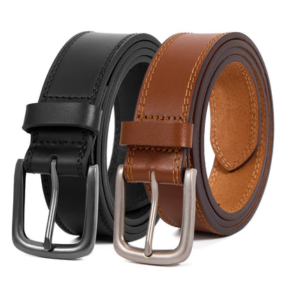 2-Pack Men's Genuine Leather Belts Gift Set – Handmade with Zinc Alloy Buckle, Sizes 30-50, Perfect for Daily Jeans, Father's Day, Christmas & Thanksgiving