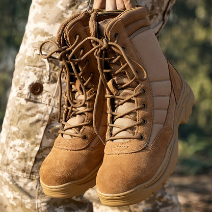 Men's Leather Tactical Combat Boots Side Zipper 9-Inch Non-Slip Lightweight - Hiking Motorcycle Outdoor Boots US 6.5-15
