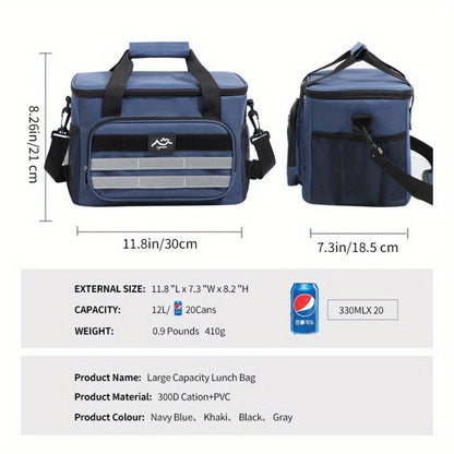 Large Capacity Insulated Cooler Bag Leakproof Portable Food Storage for Picnic Camping Beach Lunch, Durable Handle Soft Sided Cooler Tote with Thick Insulation - Black Navy Grey Khaki