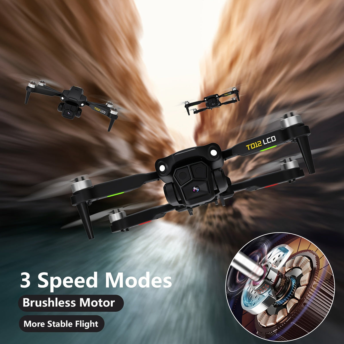 TD12LCD Drone with LCD Screen Remote Control Brushless Motor Dual Camera WiFi FPV Foldable Quadcopter for Adults Beginners 3D Flips Headless Mode One-Key Takeoff SD Card Support