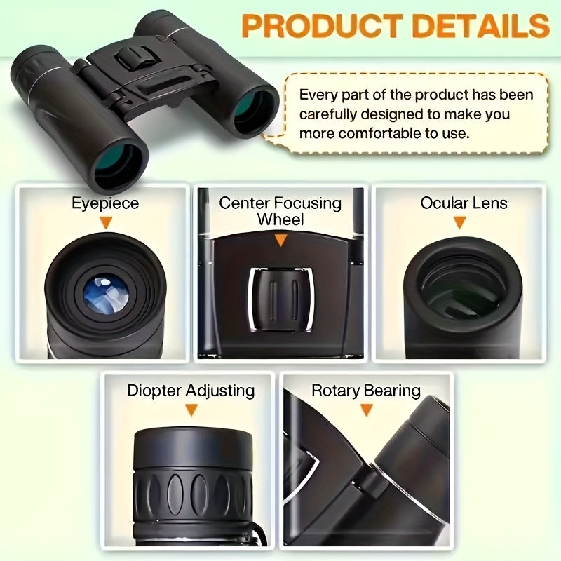 10x25 Mini Pocket Binoculars with Smartphone Adapter – High Power Compact Lightweight Telescope for Bird Watching, Hunting, Hiking, Concerts, Travel, Sports – Small Portable Binoculars for Adults & Kids