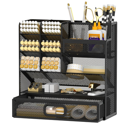 Mesh Desk Organizer with Drawer & Pen Holder – Pencil Cup Storage for Office, School & Art Studio, Breathable Mesh Design, Available in Black, Yellow & Blue