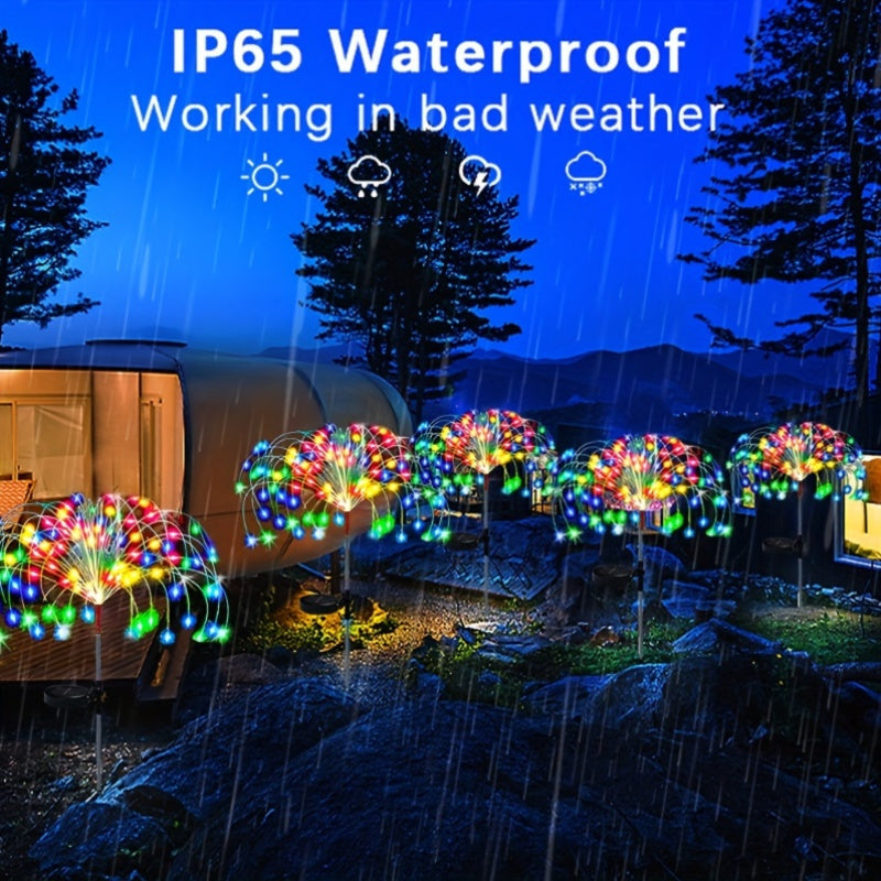 Solar Firework Garden Lights Outdoor 8 Modes LED Smart Sensor Switch Waterproof Landscape Lighting for Garden Patio Walkway Pathway Yard Lawn Party Wedding Decoration 60 200 360 LED