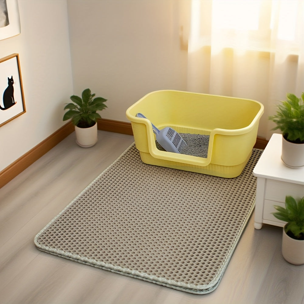 Cat Litter Mat Extra Large 27.6"×47.2" Honeycomb Double Layer Anti-Tracking, EVA Non-Slip Waterproof Litter Trapper for Multi-Cat Households, Easy to Clean, Fits Large Litter Boxes