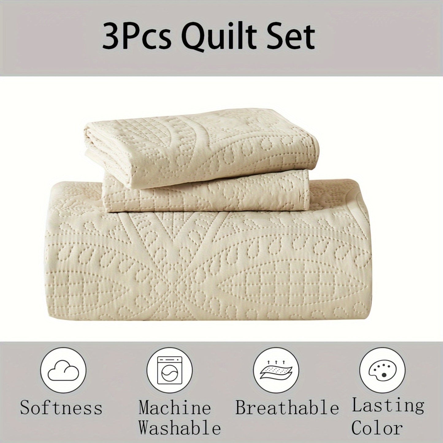 Cooling Summer Quilt Set 2-3 Piece Lightweight Breathable Microfiber Bedspread – Modern Coin Pattern Coverlet Twin Queen King, All Season, Multiple Colors, Holiday Gift for Family