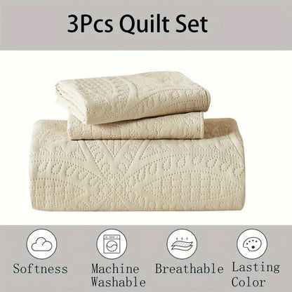 Cooling Summer Quilt Set 2-3 Piece Lightweight Breathable Microfiber Bedspread – Modern Coin Pattern Coverlet Twin Queen King, All Season, Multiple Colors, Holiday Gift for Family
