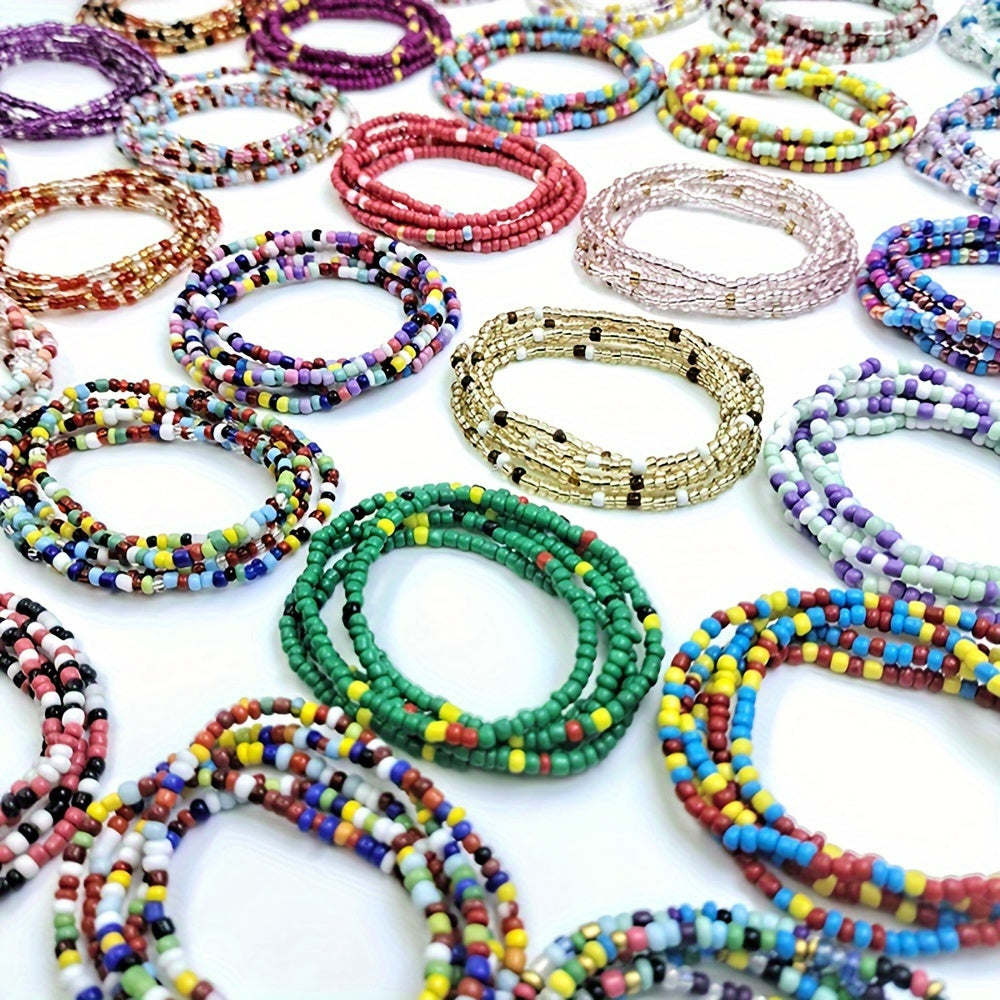 20pcs Boho Colorful Glass Bead Necklace and Elastic Waist Chain Set for Women Mixed Color Beach Bikini Body Jewelry for Party Vacation Festival