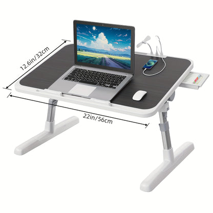 Lap Desk Bed Tray Table with USB Light Fan & Drawer – Adjustable Portable Laptop Stand for Bed Couch Sofa, Laptop Desk for Reading Writing Eating, 10 Colors & Sizes