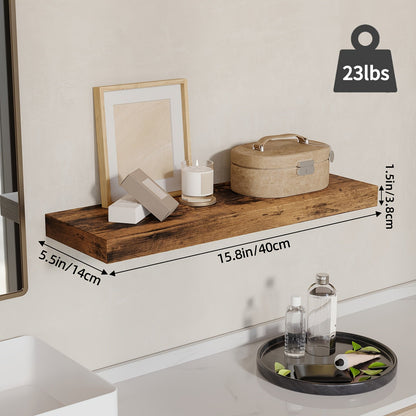 Floating Wall Shelves 15.8 Inch Rustic Finish with Invisible Brackets for Wall Decor Home Storage – 4 or 8 Pack in Rustic Brown Black Walnut